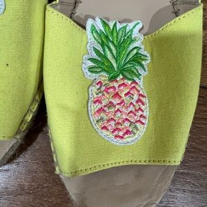 Lilly Pulitzer yellow sandals with pineapple shape embroidery